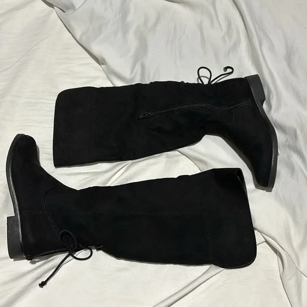 Childrens place 1 black tall microfiber flat boot side zipper entry euc